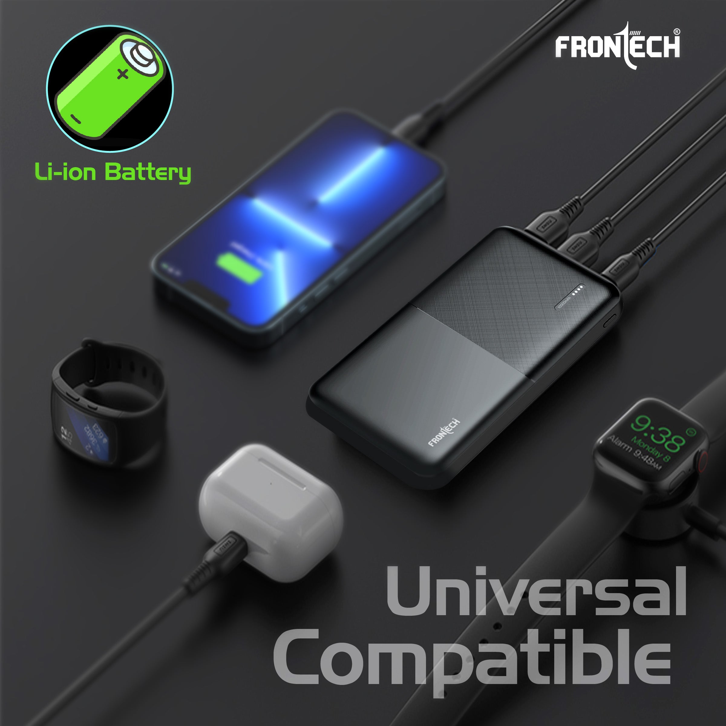 Frontech 10000 mAh Li-ion Power Bank with LED Indicator, Dual USB (PB-0007) Frontech 10000 mAh Li-ion Power Bank with LED Indicator, Dual USB (PB-0007)